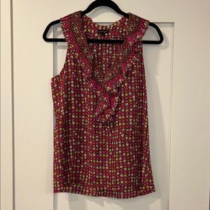 Nanette Lepore Pink Patterned Sleeveless RuffleTop, Size 4